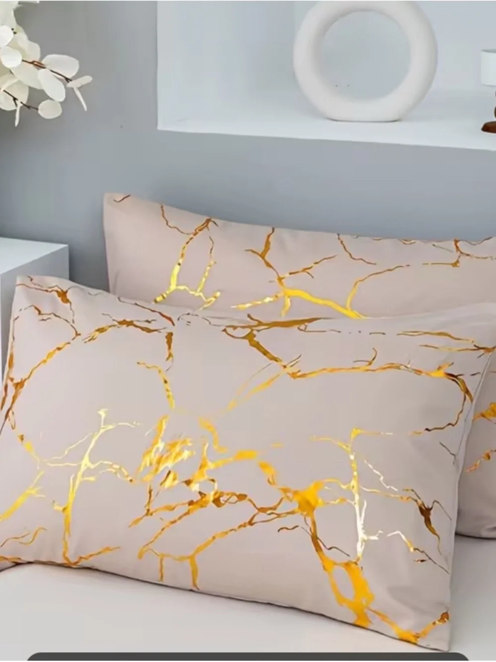 Gold Marble Print Comforter Set in Beige - Luxury Home Bedding